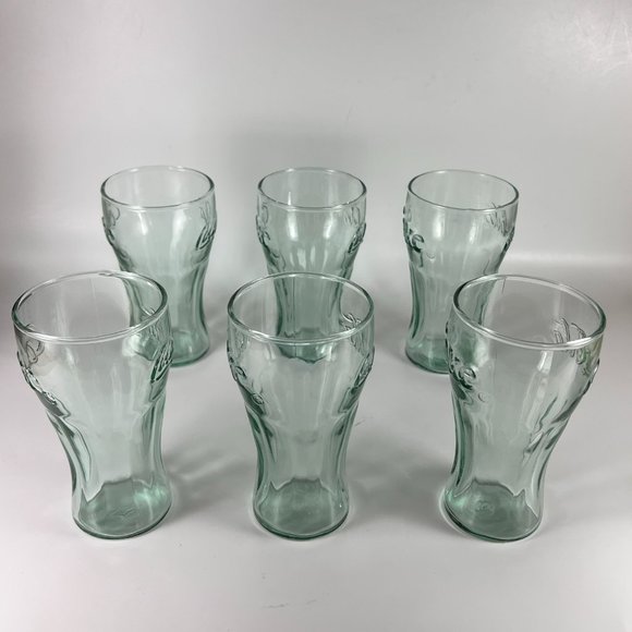 Vtg Coca Cola Coke Green Embossed Bell Shaped Juice Glasses Collectible Lot of 6 - Picture 4 of 14